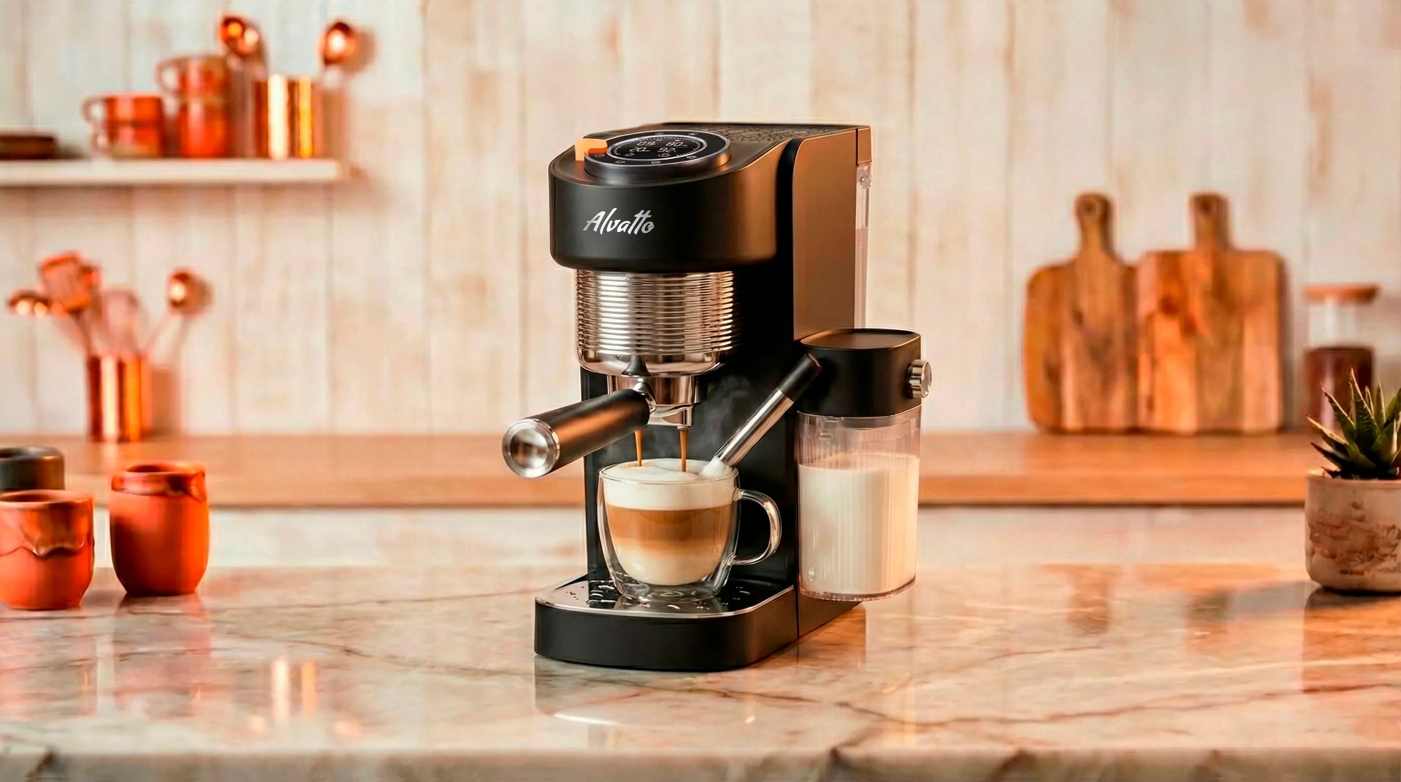 Рожковая кофемашина Альватто Корнет Про с автоматическим капучинатором